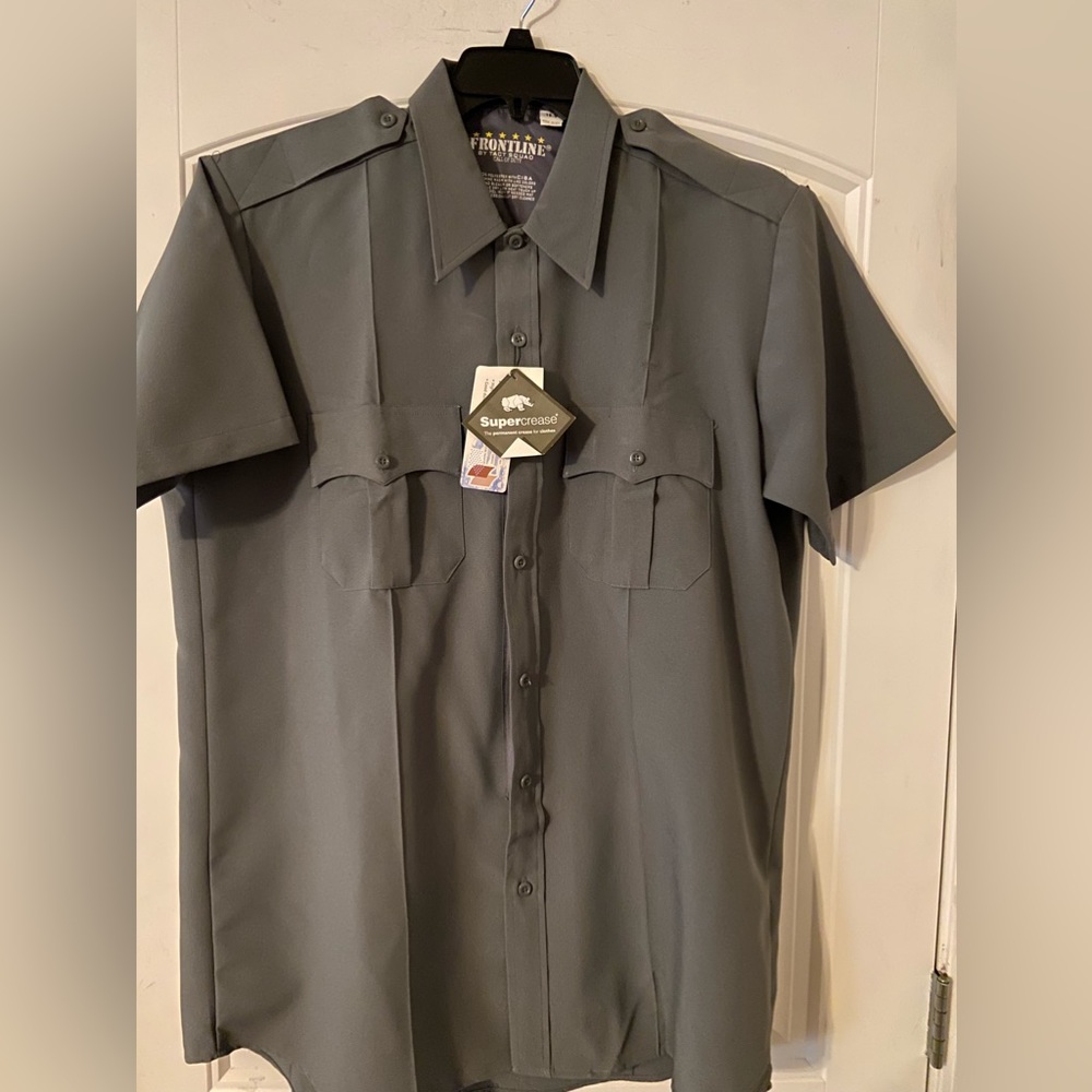 Men’s Frontline by Tact Squad Gray Short Sleeve ZIP UP Uniform Shirt 16.5 NWT